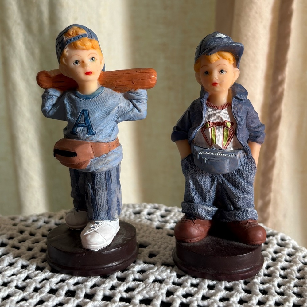 Vintage Little Baseball Boy Resin Figurines